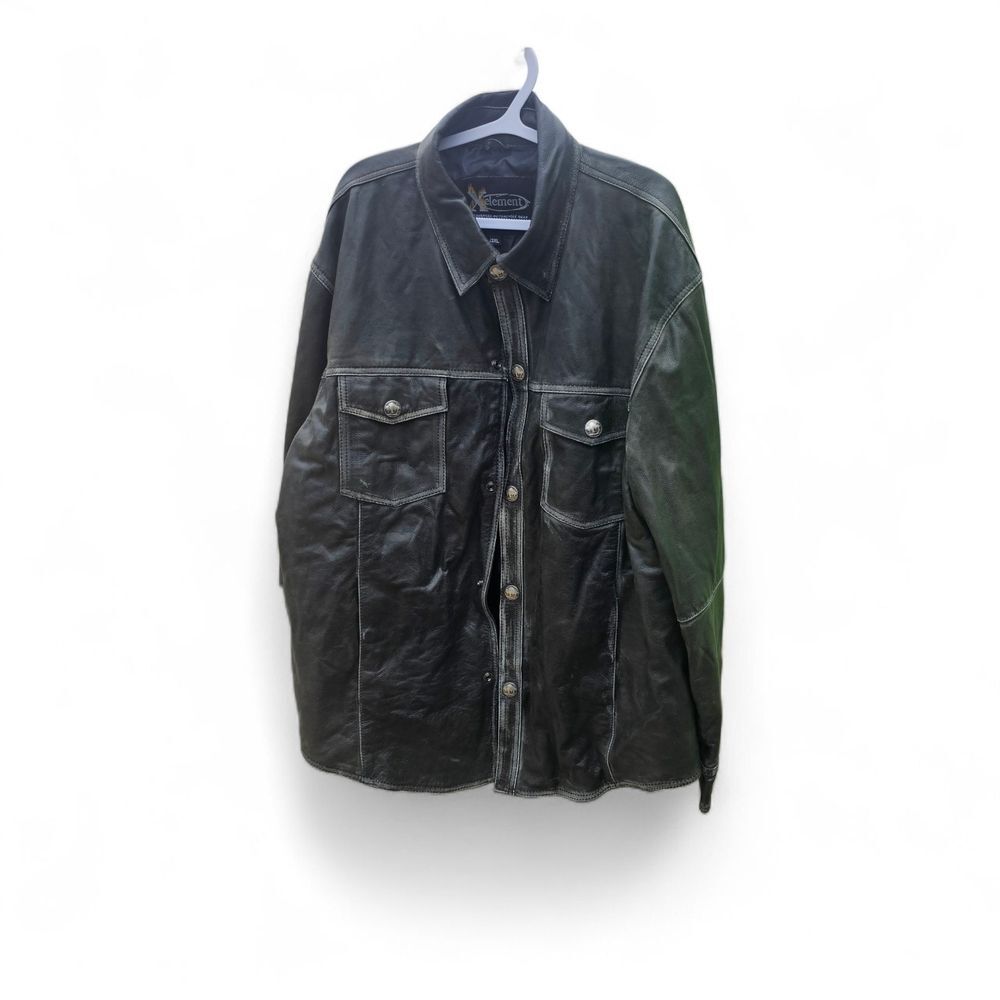 Elementz Men’s Genuine Leather Shirt Jacket – Black Button Front – Size 3X